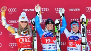 Najszybsze w Tarvisio, od lewej: Vonn, Paerson i Goergl