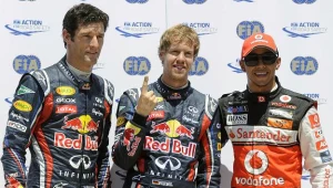 Najlepsza trójka kwalifikacji: Mark Webber, Sebastian Vettel i Lewis Hamilton