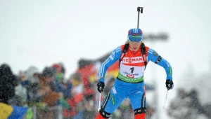 Rosjanka Olga Zajcewa na trasie w Hochfilzen