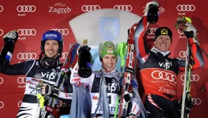 Marcel Hirscher (w środku), Felix Neureuther (z lewej)i Ivica Kostlic
