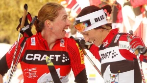 Justyna Kowalczyk i Marit Bjoergen na mecie ostatniego etapu Tour de Ski Fot. Grzegorz Momot