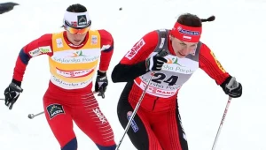 Justyna Kowalczyk przed Marit Bjoergen/fot. Grzegorz Momot
