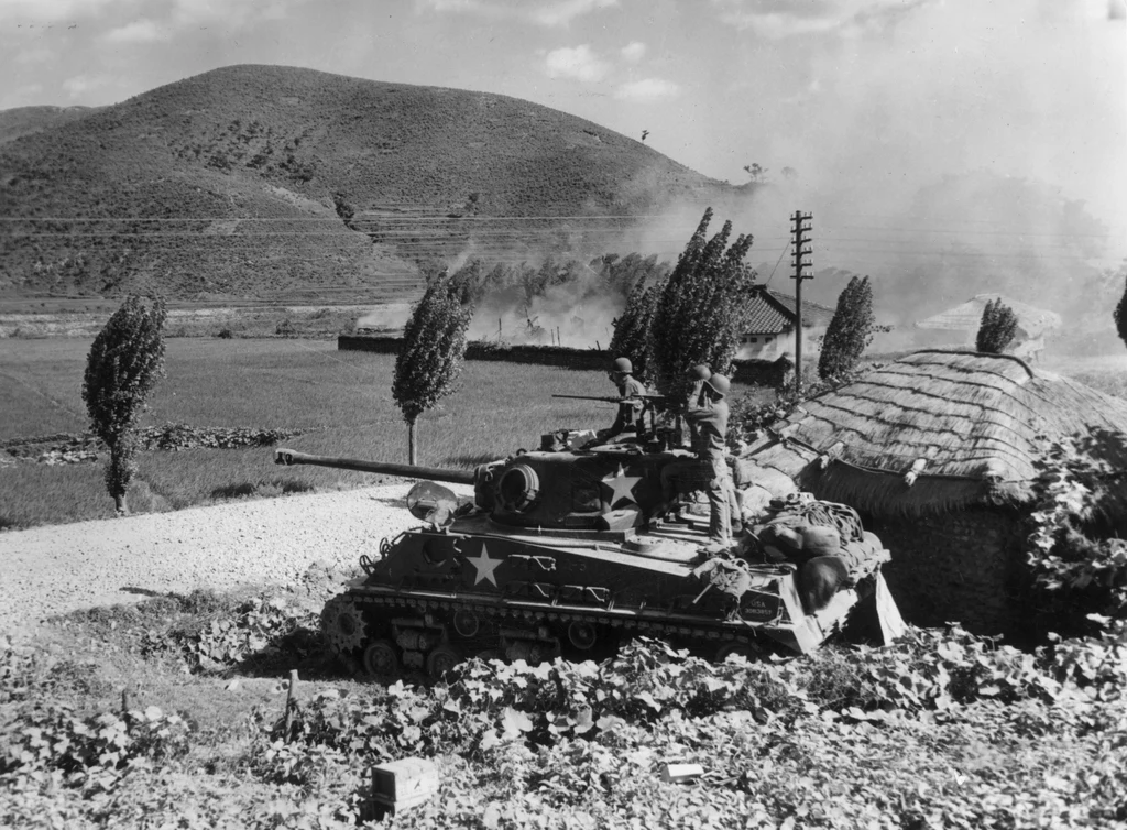 Sherman na pozycji obronnej w połowie września 1950 roku.