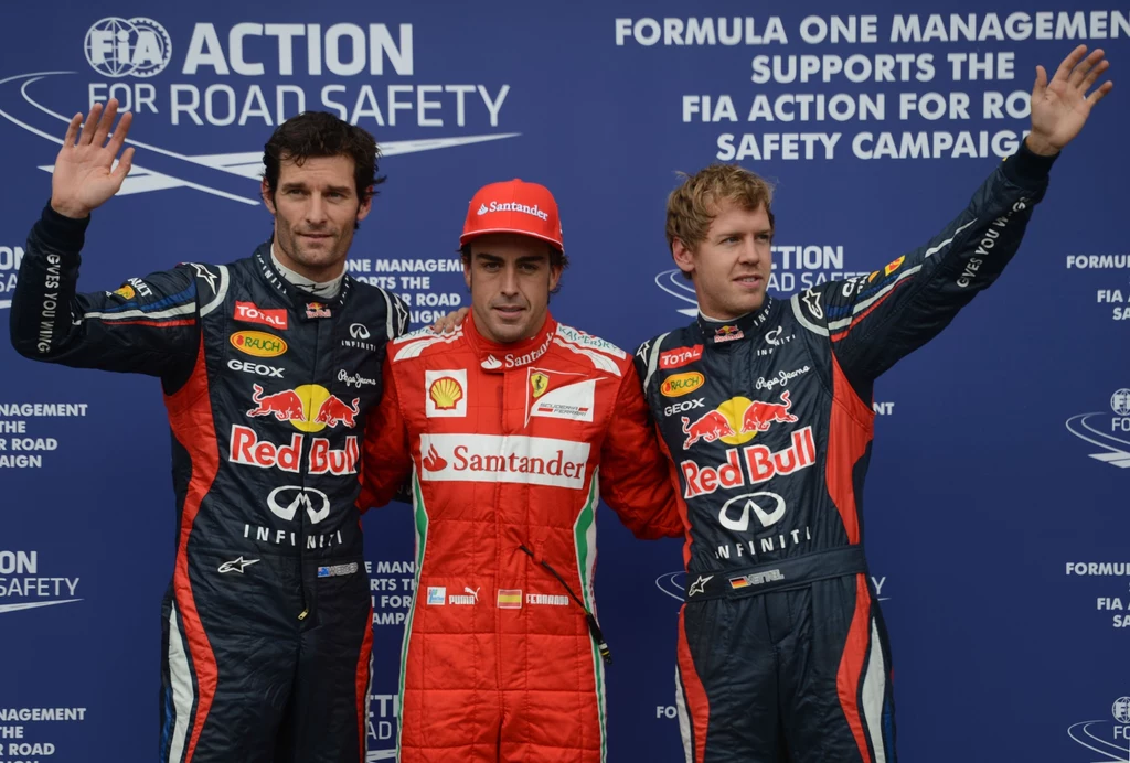 Od lewej  Mark Webber, Fernando Alonso i Sebastian Vettel