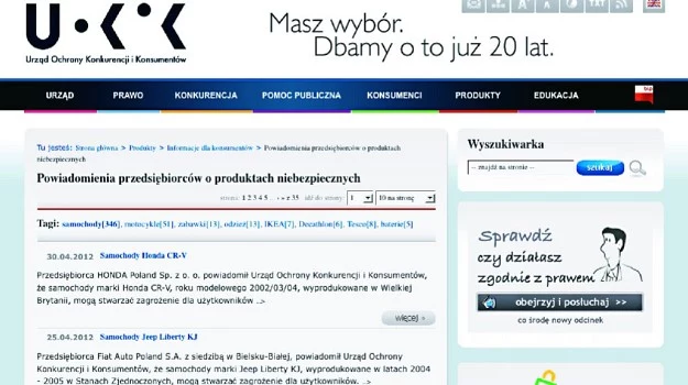 Informacje o akcjach serwisowych znajdują się m.in. na stronach Urzędu Ochrony Konkurencji i Konsumentów.