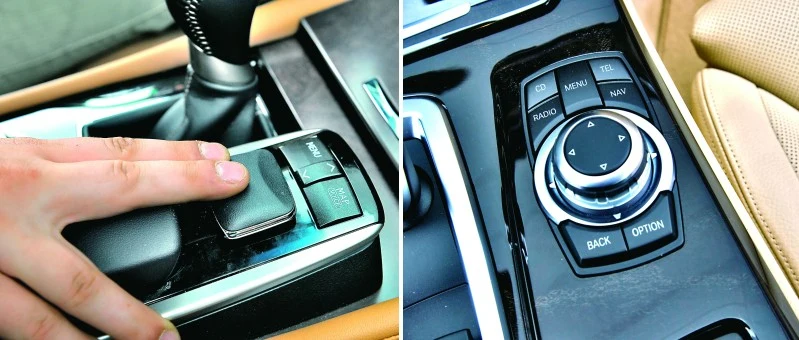 Joystick GS-a to wyraźnie mniej wygodne rozwiązanie od pokrętła w BMW (po prawej).