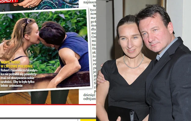 Robert z tajemniczą kobietą - zdjęcie opublikowane przez tygodnik "Na Żywo" (L) i z żoną (P) -