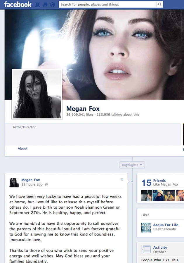 Radosną nowinę Megan Fox obwieściła na Facebooku Radosną nowinę Megan Fox obwieściła na Facebooku