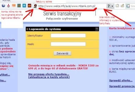 Fałszywa strona do logowania w mBanku.