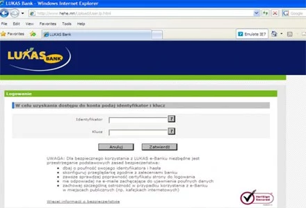 Fałszywa strona LUKAS Banku - Internet Explorer