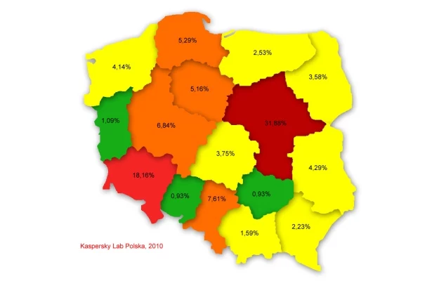 Poziom infekcji w poszczególnych województwach