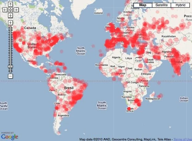 Mapa źródeł spamu opracowana przez Google Mapa źródeł spamu opracowana przez Google