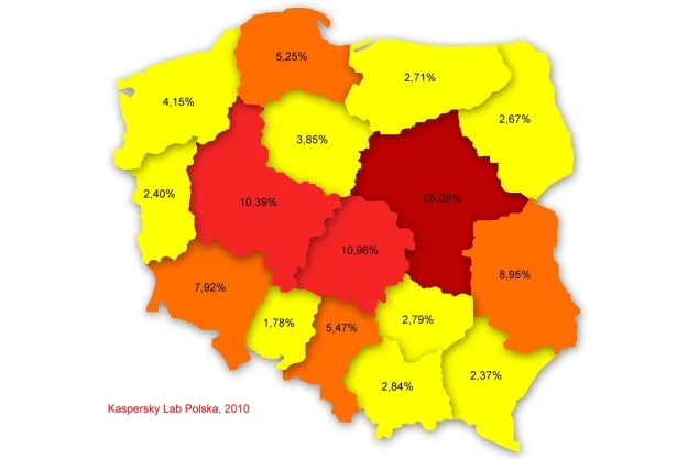 Poziom infekcji w poszczególnych województwach, lipiec 2010