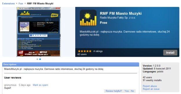 Miasto Muzyki w Google Chrome Web Store