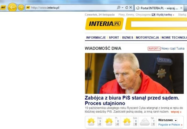 W lewym górnym rogu widzimy portal INTERIA.PL po przypięciu do pasku zadań