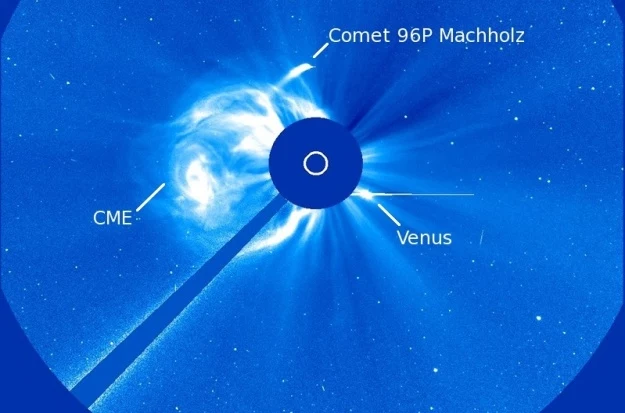 Kometa 96P Machholz krąży wokół Słońca. SOHO zaoibserwowała ją już 3 razy.   Fot. NASA