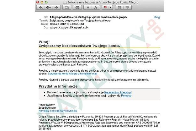 Wiadomość e-mail docierająca do użytkowników w ramach nowego ataku