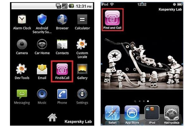 Trojan Find and Call zainstalowany na smartfonach, od lewej: Android, iOS