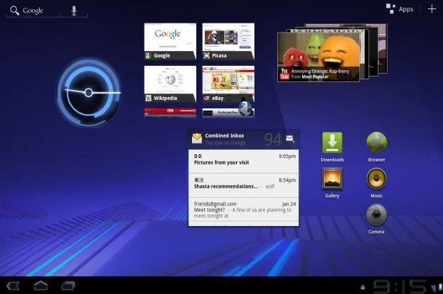Jeden ze zrzutów ekranu systemu Android 3.0. Ta wersja powstała z myślą o tabletach Jeden ze zrzutów ekranu systemu Android 3.0. Ta wersja powstała z myślą o tabletach