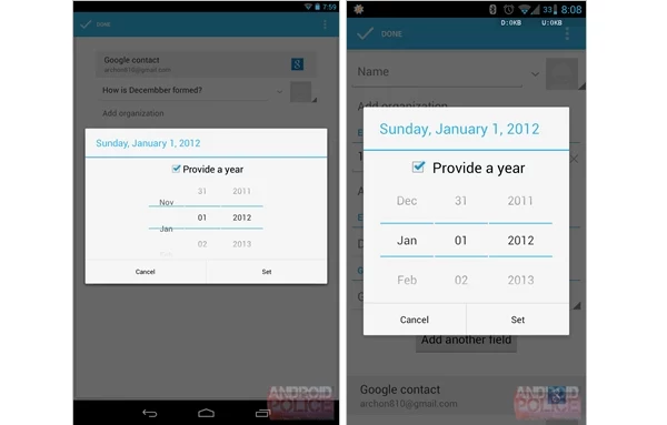 Z lewej Android 4.2, z prawej - wersja 4.1 z klasycznym kalendarzem