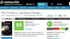 Wiedźmin 2 na metacritic.com - średnia ocen 88%, czyli można powiedzieć, że mamy hit!