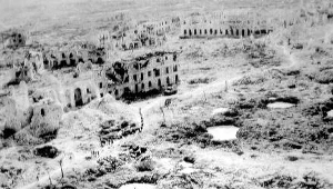 Miasteczko Cassino widziane ze wzgórza Zamkowego Rocca Janula (193), maj 1944