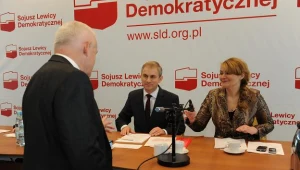 Grzegorz Napieralski, Katarzyna Piekarska i Leszek Miller przed posiedzeniem Rady Krajowej SLD,