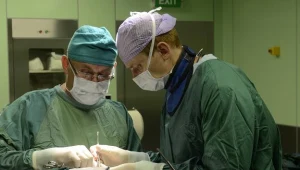 Prof. Marek Harat (L) oraz asystujący dr Marcin Rudaś (P) w czasie operacji / fot. T. Żmijewski