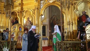 Patriarcha Cyryl I (P) i zwierzchnik Kościoła prawosławnego w Polsce metropolita Sawa (L) /fot.R.Guz