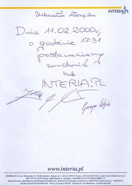 Decyzja Zarządu INTERIA.PL o uruchomieniu portalu