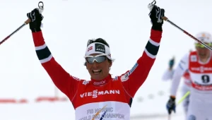 Marit Bjoergen na mecie sprintu