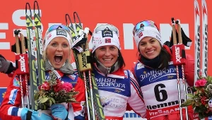 Od lewej Therese Johaug, Marit Bjoergen i Heidi Weng