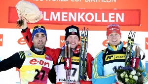 Podium w Oslo (od lewej): Fourcade, Boe i Deryzemlja