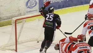 Marcin Kolusz (#25) z Ciarko PBS Bank Sanok fetuje strzelenie gola w meczu z Cracovią