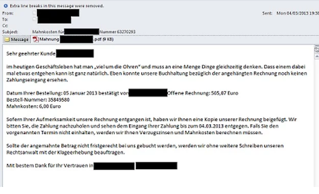 Przykładowy e-mail od oszustów