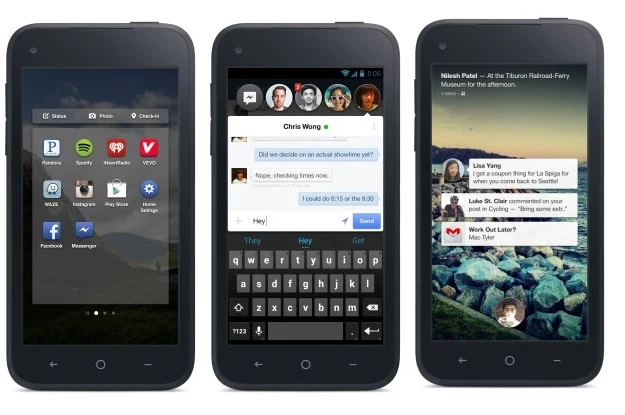 Facebook Home w pełnej krasie (od lewej: Launcher, Chat heads i Notifications)