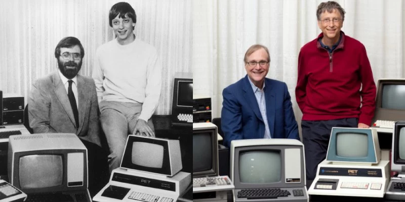 Zdjęcie z roku 1981 oraz Paul Allen i Bill Gates w 2013 roku