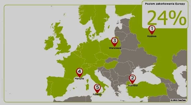 Najbardziej zakorkowane miasta Europy - ranking firmy TomTom