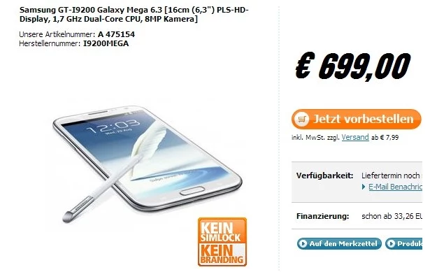 Galaxy Mega może być drogi