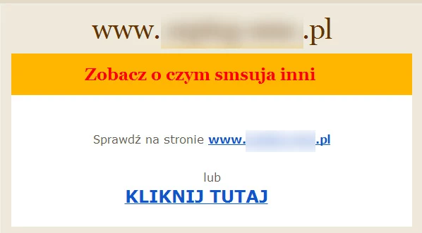 Fragment wiadomości zachęcającej do odwiedzenia strony rzekomo dającej możliwość szpiegowania SMS-ów 