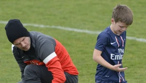 David Beckham i jego syn Cruz na treningu PSG