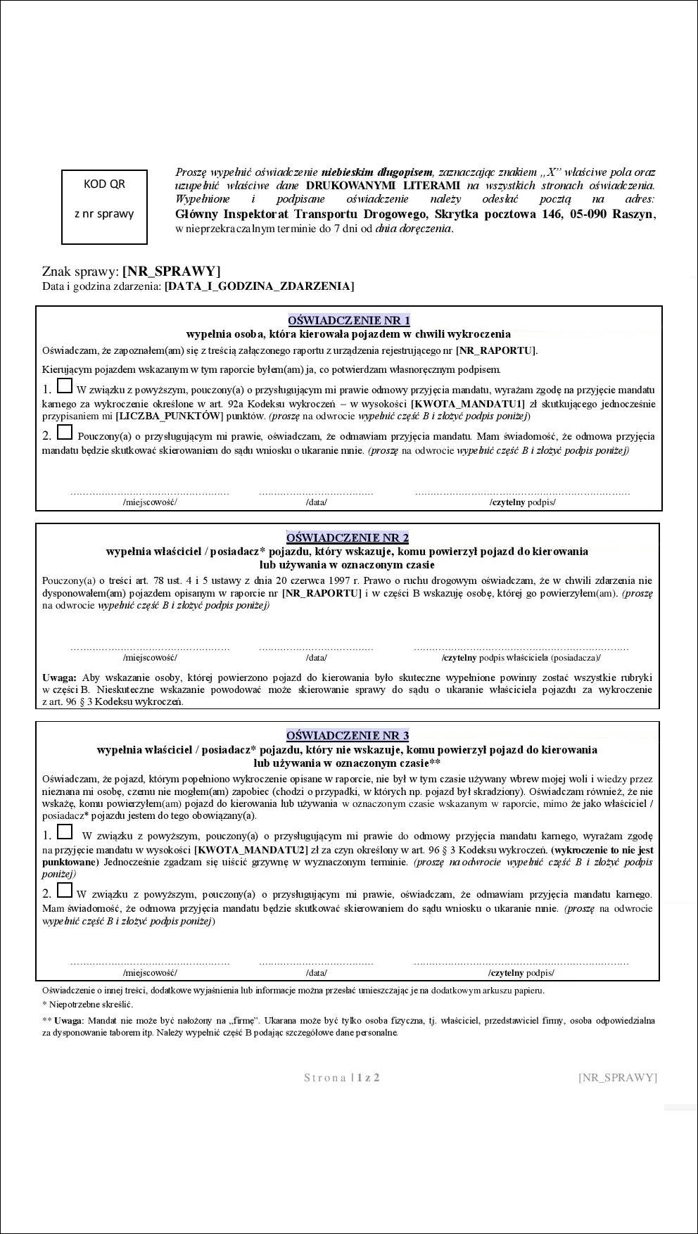 Oświadczenie, część A Oświadczenie, część A