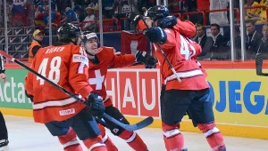 Radość hokejowej reprezentacji Szwajcarii