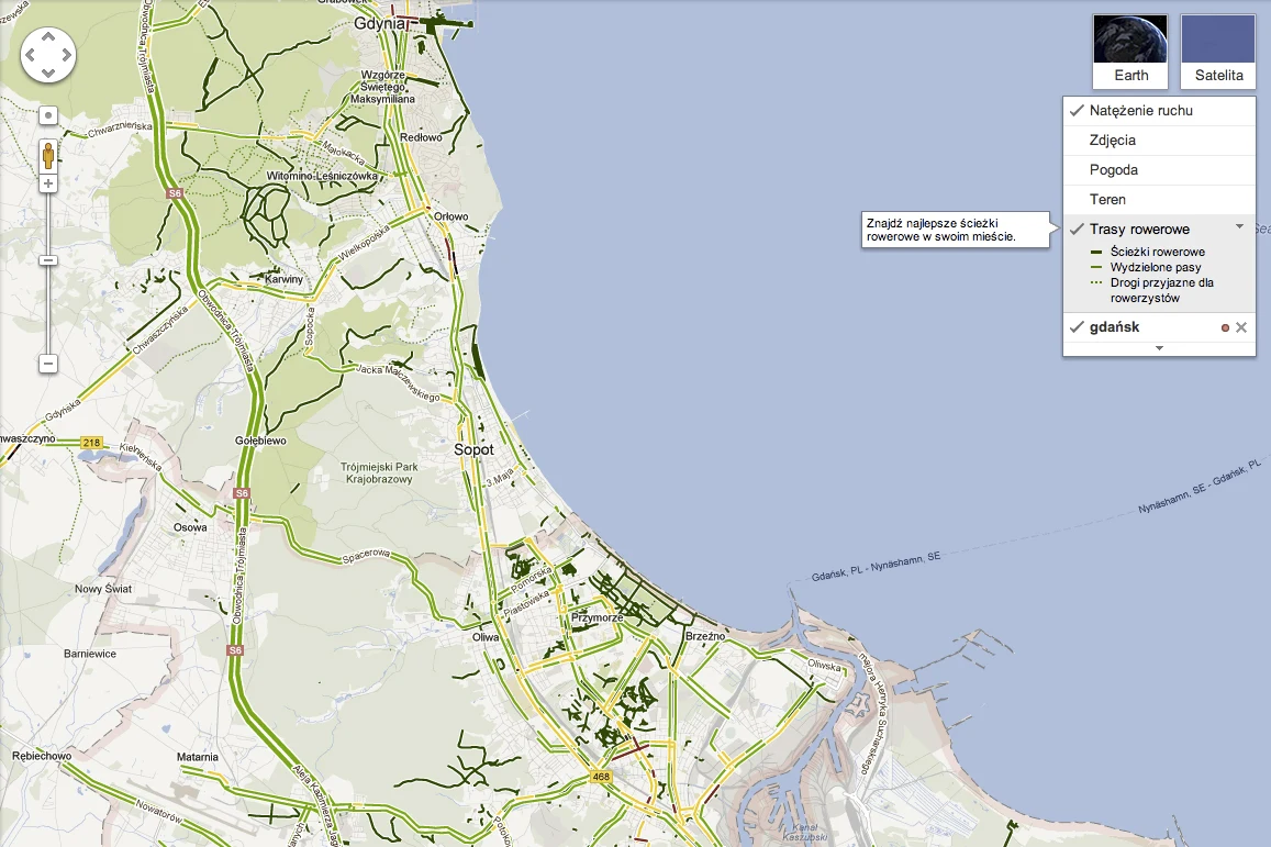 Trasy rowerowe w Trójmieście (oznaczone kolorem zielonym) Trasy rowerowe w Trójmieście (oznaczone kolorem zielonym)