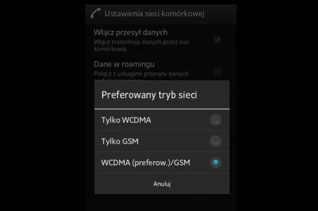 Zmiana obsługiwanej sieci komórkowej w systemie Android - Najpierw wybieramy Ustawienia, potem Sieci zwykłe i bezprzewodowe, a potem Sieci komórkowe
