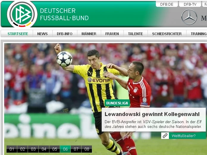 Miło jest czytać główną informację na oficjalnej stronie Niemieckiego Związku Piłki Nożnej z tytułem: "Lewandowski wygrał głosowanie wśród kolegów". Miło jest czytać główną informację na oficjalnej stronie Niemieckiego Związku Piłki Nożnej z tytułem: "Lewandowski wygrał głosowanie wśród kolegów".