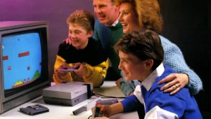 NES - fragment baneru reklamowego konsoli Nintendo. Materiał znaleziony na stronie vintagecomputing.com