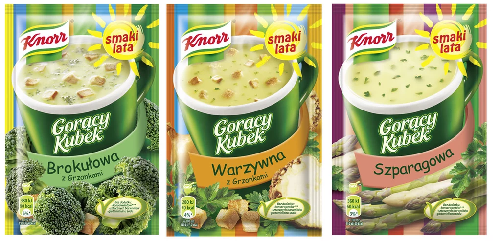 Gorące Kubki Knorr: Brokułowa z grzankami, Warzywna z grzankami i Szparagowa