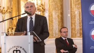 Prezes IPN Łukasz Kamiński (z prawej) oraz były dyplomata i politolog prof. Adam Daniel Rotfeld